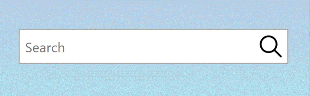 Animation showing a user interacting with a search text input. A static magnifying glass icon changes to an animated version when the user clicks on the control.